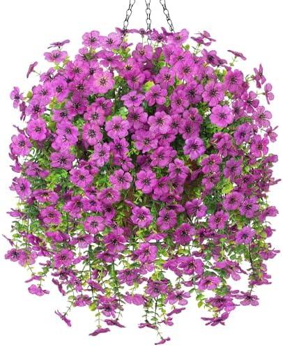 Artificial Fake Fall Hanging Flowers Plants with Basket for Outdoor Decor, Fake Mums Autumn Plants No Fade Plastic Faux Silk Daisy Flowers Fall Decoration for Farmhouse Home Garden Porch Patio(Orange) (Dyellow)