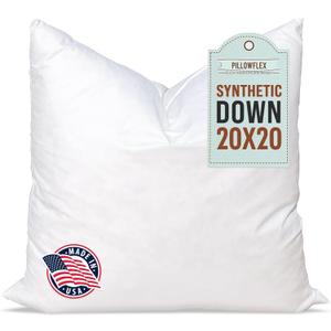 Pillowflex Synthetic Down Pillow Insert - 20x20 Down Alternative, Ultra Soft Large Square Throw Pillow, Couch Sham, Bed Sleeping - 1 Decorative Accent Form