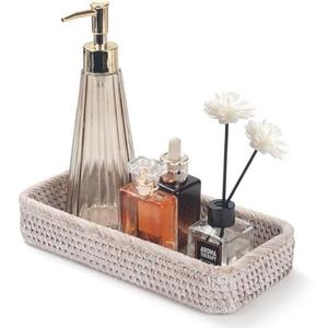 Rattan Bathroom Vanity Tray, Toilet Tank Tray, Toilet Basket Tank Topper, Bathroom Basket for Organizing and Decor (Whitewash, 10.2" x 4.9" x 1.6")