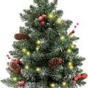 Pre-lit Artificial Mini Christmas Tree with Berry and Pincone, Includes Small Lights and Cloth Bag Base (Green)