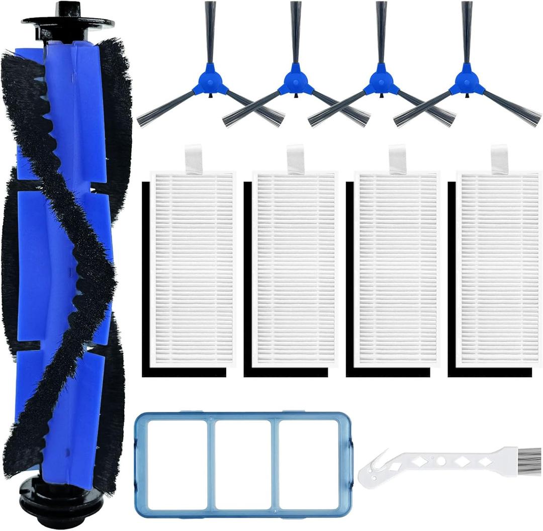 Replacement Parts Accessories Kit for eufy robovac 11S, 12, 15T, 15C, 25C, 30, 30C, 35C Slim Carpet Robotic Vacuum, 1 Roller Brush, 4 Filters, 4 Side Brushes, 1 Pre Filter, 1 Cleaning Brush
