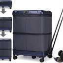 32Inch Expandable Travel Duffel Bag, Foldable Luggage with Telescoping Handle, Carry on Suitcase with 3 Size and Removeable Wheels, Large Rolling Duffle Bag for Men Women (Black)