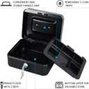 KYODOLED Medium Cash Box with Removable Money Tray, Key Lock Metal Storage Box with 2 Keys & Portable Handle, Safe Cash Drawer, 7.87"x 6.30"x 3.54", Black