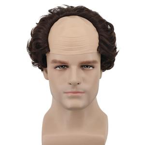yuehong Short Brown Bald Old Man Wig Fluffy Receding Hairline Wig Heat Resistant Synthetic Fibers Soft Breathable Costume Hair(Brown)