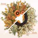 Fall Wreaths for Front Door 24 Inch Thanksgiving Autumn Wreath with Artificial Pumpkin Eucalyptus Sunflower Leaves Harvest Halloween Decorations Porch Farmhouse Outdoor Indoor Home Hanging Decor (Orange)