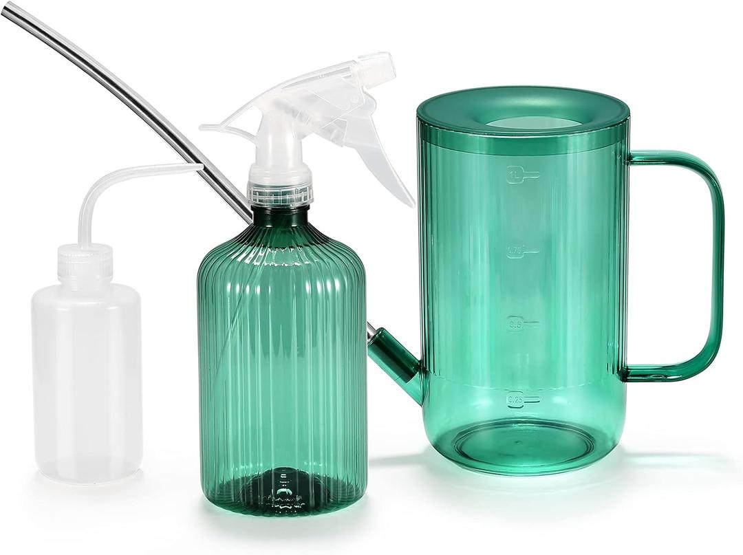 ONEDONE Watering Can Indoor Plants - Plant Watering Can 34 OZ, Long Spout Small Watering Can for House Plants Garden Potted Flowers with Spray Bottle, Squeeze Bottle Green