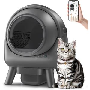 Self Cleaning Litter Box,Automatic Cat Litter Box for Multiple Cats,Robot with APP Control,Dual Safety Protection,Odor-Free Waste Disposal Includes Trash Bags,Grey