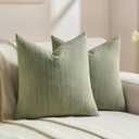FUTEI Pack of 2 Chenille Decorative Throw Pillow Covers 20x20 Inch,Soft Crushed Striped Texture Cushion Case,Modern Home Decor for Couch Bed Living Room,Sage Green