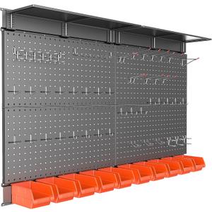 TORACK Metal Pegboard with Peg Board Hooks, Tools Storage Pegboard with Pegboard Hooks, Wall Mounted Storage Bins, Shelves, Tool Organizer Board with Pegs(Black)