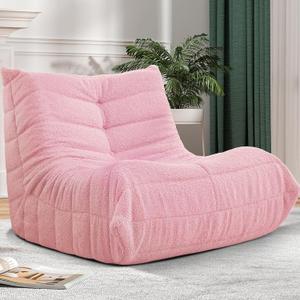 Bean Bag Chair Big Sofa Beanbag Chair for Adults Fireside Chair Bean Bag Lounger with Memory Foam Filled for Home,Apartment or Gaming Venue(Pink Teddy), Single
