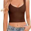 CHYRII Womens Square V Neck Tank Tops Sleeveless Summer Going Out Workout Yoga Basic Crop Tops (Small, Coffee)