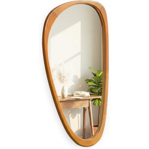 Pocetry Irregular Asymmetrical Wall Mirror 48"24" with Solid Wood Frame, Organic Mid-Century Modern Decorative Full-Length Wall Mirror for Living Room, Entryway, Bedroom & Bathroom (Walnut)