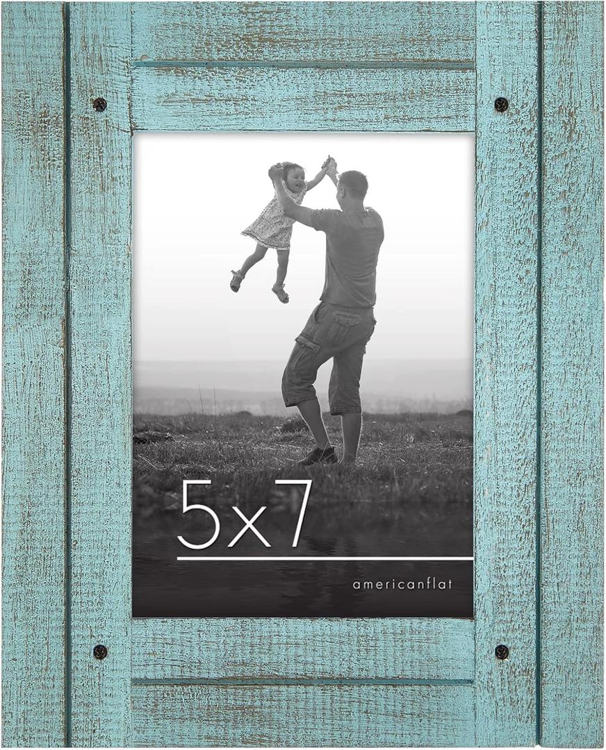 Americanflat 5x7 Picture Frame with Polished, Crystal Clear Glass - Hampton Collection - Distressed Wood Picture Frames for Tabletop and Wall Display - Turquoise Blue
