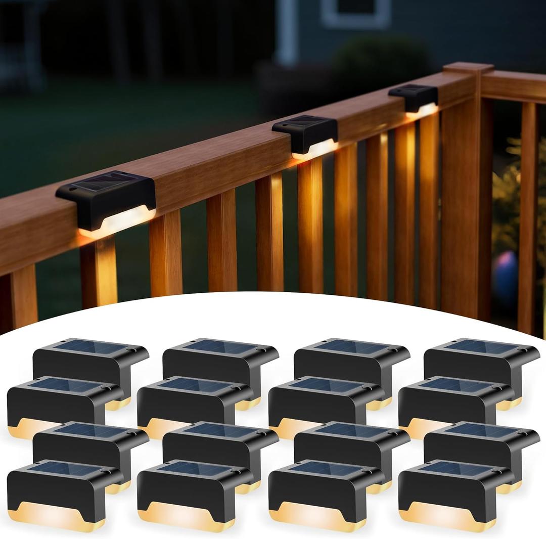 SOLPEX Solar Deck Lights, Solar Step Lights for Outside Waterproof Led Stair Light for Outdoor Fence, Balcony, Patio, Railing, Front Porch, Yard and Pathway(16pack Warm White) (Black)