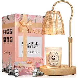 Candle Warmer Lamp with Timer & Dimmer, Candle Warmer Height Adjustable, Fits All Jar Scented Candles, Candle Lamp with 3 Bulbs, Charming Gift Box with Ribbon for Gifting (1 Pack, Amber)