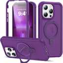 Compatible with iPhone 13 Pro Case with Magnetic Ring Stand [Compatible with Mag-Safe] [Built-in Screen Protector] Military-Grade Drop Protection Matte Translucent Phone Case, Dark Purple