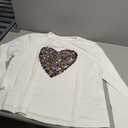 OYOANGLE Women's Plus Size Sequin Shiny Heart Print Long Sleeve Shirts Crew Neck Tops Sparkly Party T-Shirt White X-Large Plus