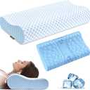 Neck Pillow Memory Foam Pillows - Cooling Neck Support Pillow for Pain Relief, Ergonomic Cervical Pillow for Sleeping, Orthopedic Contour Bed Pillow for Side, Back & Stomach Sleepers (Blue & Blue)