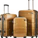 Coolife Luggage Expandable 3 Piece Sets PC+ABS Spinner Suitcase 20 inch 24 inch 28 inch (Black Brown, 3 Piece Set)