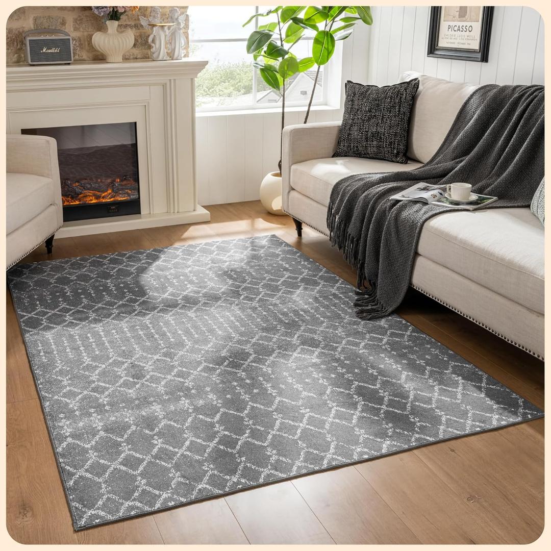 Istana 5x7 Area Rug - Dark Grey Rugs for Living Room 5x7 - Foldable Rugs for Bedroom - Stain Resistant Washable Rug - Eco-Friendly Boho Area Rugs - Easy to Clean Living Room Rug
