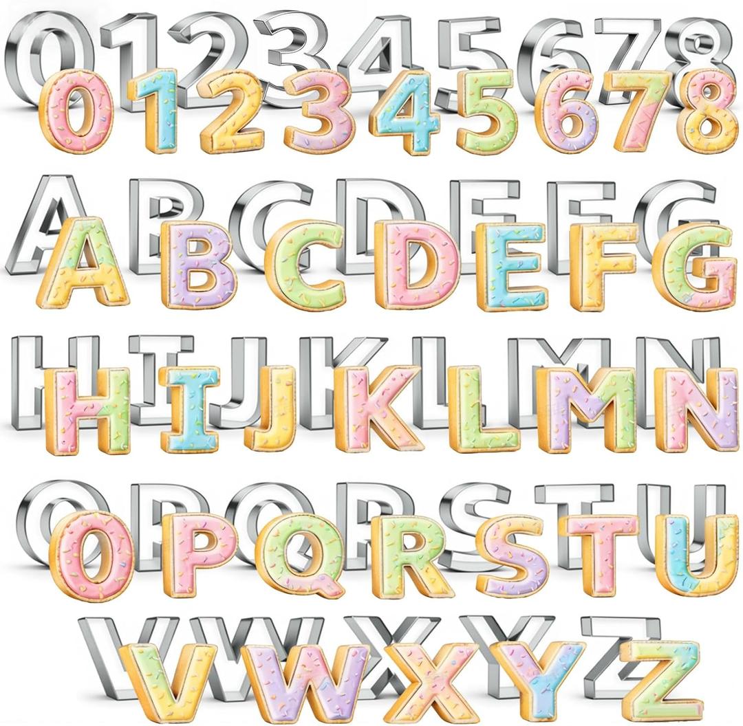 FillTouch 35 Pcs 3 Inch Large Alphabet & Number Letter Cookie Cutters Stainless Steel Cookie Fondant Cutter Set Metal Biscuit Dough Mold Baking Tool for Cake Holiday Birthday Home Party Supplies