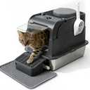 Stainless Steel Cat Litter Box with Lid,Enclosed or Open Design,Front Entry Top Exit,Extra Large Litter Box,with Flip top,Odor Control Easy Cleaning,Includes Mat, Scoop & Step,Grey