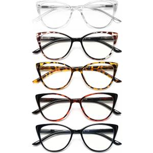 EYEURL 5 Pack Cat Eye Reading Glasses for Women-Blue Light Glasses for Woman Fashion Readers with Spring Hinge, +2.50