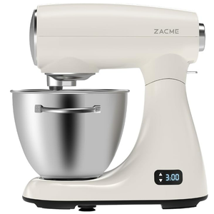Mixers Kitchen Electric Stand Mixer 5.5QT 600W, Aluminum die casting and Gears, Dual Cooling System, Low Noise, DC Motor, LED Display and Timing Function, Tilt-head Metal Food Mixer, White