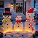 3-Piece Lighted Snowman Christmas Decorations Outdoor Yard Snow Man Family with 180 LED Lights, Snowman Yard Decorations, Christmas Yard Decorations for Outdoor Lighted Holiday Lawn Garden Porch