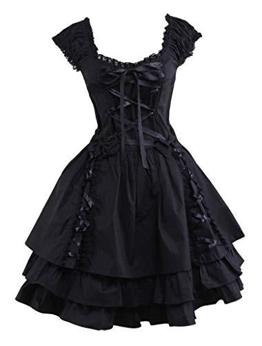 M4U Womens Classic Black Layered Lace-up Goth Lolita Dress XS