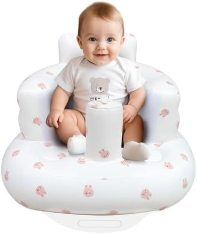AirSwim Inflatable Baby Chair, Inflatable Baby Seat for Babies 3 Months and Up, Summer Blow Up Chair with Built in Air Pump, Bumbo Seat for Learning to Sit, Palying, Camping, Bear