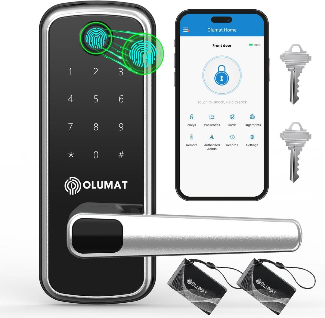 Smart Door Lock, OLUMAT Keyless Entry Door Lock Fingerprint Door Lock with Keypad Digital Lock with Handle for Home, Rental, Garage, Office and Hotel