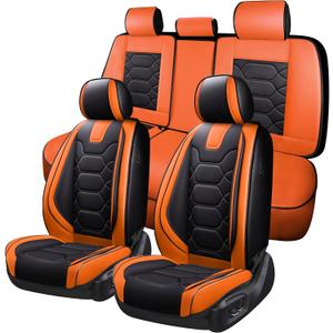 OASIS AUTO Car Seat Covers Premium Waterproof Faux Leather Cushion Universal Accessories Fit SUV Truck Sedan Automotive Vehicle Auto Interior Protector Full Set (OS-004 Orange)