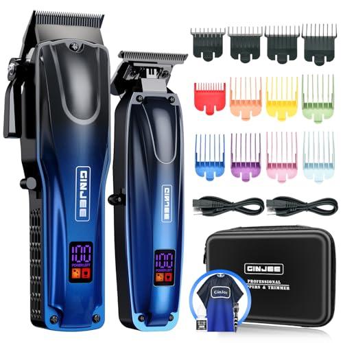GinJee Professional Hair Clippers for Men Cordless & Corded - Rechargeable Barber Clipper & Trimmer Set with Fade Lever for Home Haircuts, Grooming Kit with Guide Combs, with Travel Case