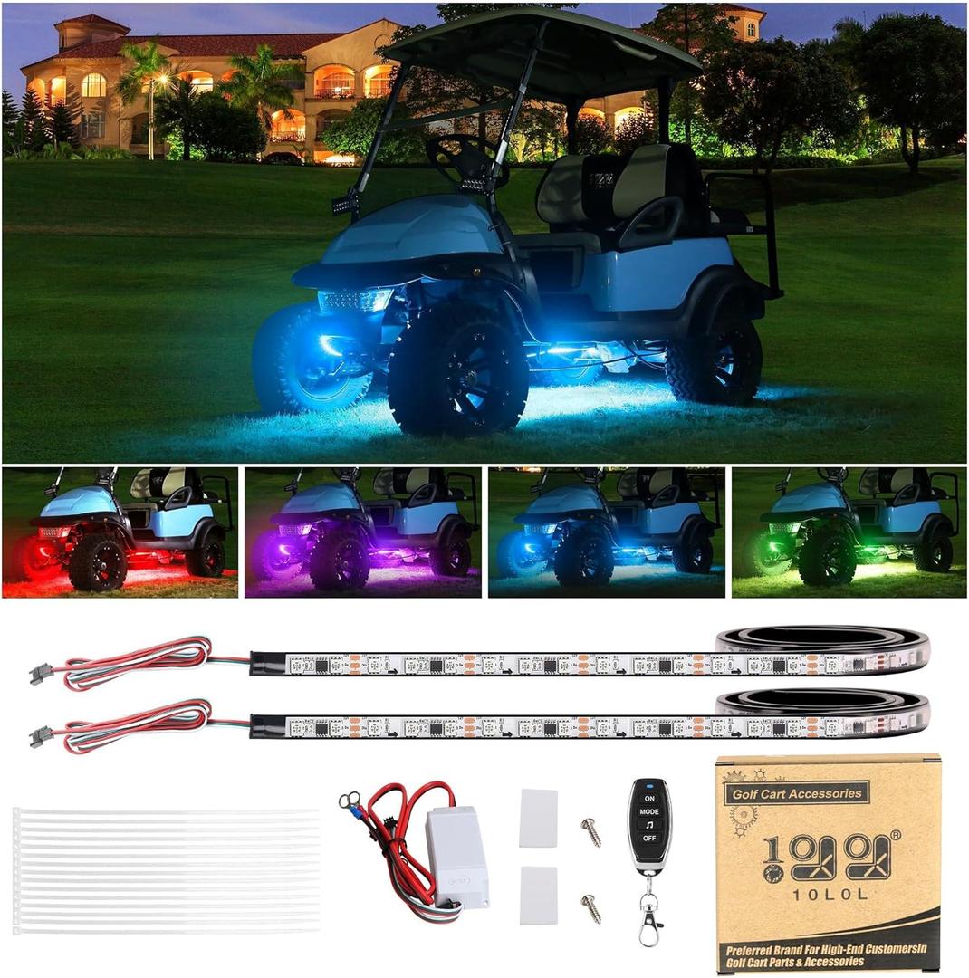 10L0L Golf Cart Underglow LED Light Strip Kit, 14 Modes Underbody Glow Neon Lighting with Wireless Remote Control, Sound Active, Water Resistant Flexible Tubes 126-LEDs 86 Inch 2 Pack