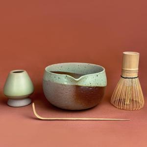 Artcome Matcha Tool Set Bowl with Pouring Spout, Whisk, Whisk Holder, Tea Scoop  Traditional & Refined (Coffee)
