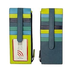 ili New York Long Double Sided Slim Wallet, RFID Blocking Card Holder with ID Window and Side Zip Pocket for Men and Women, Serenity Multi