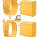 FEEL2NICE iPhone Charger Fast Charging 2 Pack Type C Wall Charger Block with 2 Pack [6FT&10FT] Long USB C to Lightning Cable for iPhone 14/13/12/12 Pro Max/11/Xs Max/XR/X,AirPods Pro,Yellow