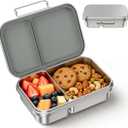 Stainless Steel Bento Lunch Box for Kids,Leak-Resistant Small Snack Box,2 Compartment Lunch Container,Stainless Steel Latch,Compact Metal Lunch Box for School,BPA-Free,Not insulated(Grey)