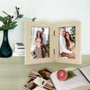 Frametory, 4x6 Double Picture Frame - Real Glass Hinged 2 Photos Collage, Desktop Picture Frame Standing Vertical (Natural, 1 Pack) (Beige)