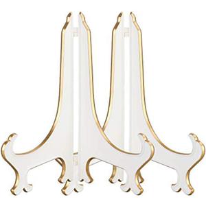 Artliving 10" Decorative Plate Stand Holder Plastic Picture Easel Display Stand Picture Frame Stand White Gold (2 Pack)