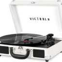 Victrola Journey Bluetooth Portable Suitcase Record Player  with Built-in Speakers, 3 Speed Vinyl Record Player, RCA Out, Headphone Jack, White/Silver