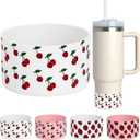 GENLEAS Cherry Print Protective Silicone Boot Cover for Stanley Cup 20oz-40oz, for Hydro Flask Water Bottle 12oz-24oz, Anti-Slip Sleeve for Bottles/Tumblers with 2.88-2.97in Bottom(1White)