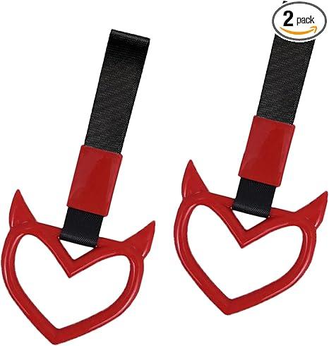 2 Pieces Rear Bumper Warning Ring Car Mirror Hanging Ornament, Home Christmas Tree Party Decoration Handle Ring Subway Bus Handle Straps for Car Interior Exterior Decoration (Red)