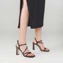 Strappy Heels for Women 3 Inch Chunky Block High Heels Square Open Toe Ankle Strap Dress Sandals for Wedding Prom Party Bridesmaid