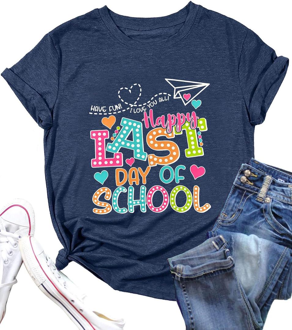 Happy Last Day of School Shirt Womens Schools Out for Summer T-Shirt Teacher Off Duty Gift Shirt (S)