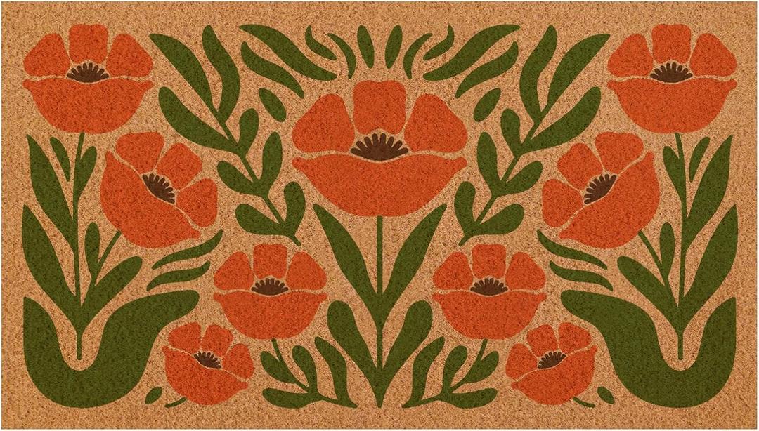 Cute Boho Floral Door Mat Modern Boho Welcome Mat Indoor Outdoor Doormat Mid Century Front Door Mat Outside Entrance 30 x 17 Inches Rug for Entryway, Porch, Patio, Home Decor