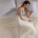 Bedsure Beige Cooling Blanket Queen Size for Hot Sleepers - Summer Cold Blanket for Queen Size Bed with Rayon Derived from Bamboo, Ice Cool Cold Arc-Chill Thin Summer Bedding Essentials, 90x90