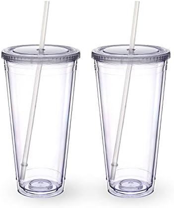Zukro Clear Acrylic Tumbler with Straw and Lid 32 oz, Double Walled Insulated Reusable Plastic Iced Coffee Cup, To Go Cup Perfect for Parties, Birthdays, Fit in Cupholder, BPA Free, Clear, 2 Pack