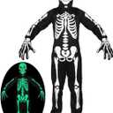 Skeleton Costume Kids Boys Glow in The Dark Skull Scary Halloween Costume for Boys and Girls (5-7 Years, White)